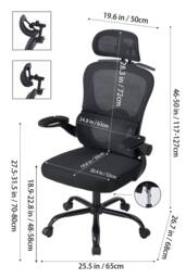Living and Home Ergonomic Mesh Office Chair with Adjustable Headrest & Lumbar Support in Black - thumbnail 8