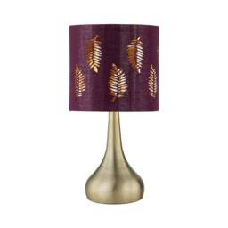 First Choice Lighting Romana - Antique Brass Touch Table Lamp with Burgundy Fern Shade in Bronze