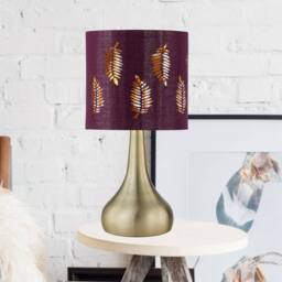 First Choice Lighting Romana - Antique Brass Touch Table Lamp with Burgundy Fern Shade in Bronze - thumbnail 3