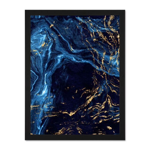 "Artery8 Wall Art Print Abstract Dark Blue Gold Water Large Large Framed Wall Décor Art in Black - Size: W18"" x H24""" - image 1