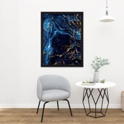 "Artery8 Wall Art Print Abstract Dark Blue Gold Water Large Large Framed Wall Décor Art in Black - Size: W18"" x H24""" - thumbnail 2