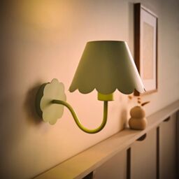 ValueLights Hattie Pair of Rechargeable Metal Scalloped Edge Wall Lights in Pale Green - thumbnail 3