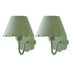 ValueLights Hattie Pair of Rechargeable Metal Scalloped Edge Wall Lights in Pale Green