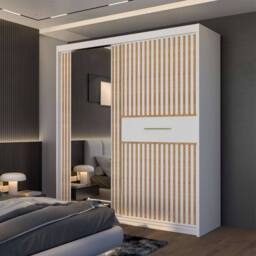 Sliding Wardrobes 4U Modern Sliding Wardrobe with LED Light W203cm x H 217 x D 62cm in White