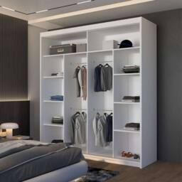 Sliding Wardrobes 4U Modern Sliding Wardrobe with LED Light W203cm x H 217 x D 62cm in White - thumbnail 3