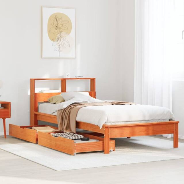 Berkfield Home Bookcase Bed without Mattress Wax Brown 90x190 cm Single Solid Wood Pine - image 1