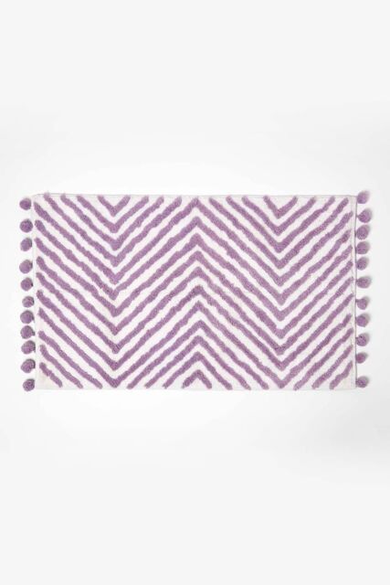 Homescapes Bath Mat Tufted Zig Zag 100% Cotton with Pom Pom Edges in Purple - image 1