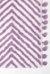 Homescapes Bath Mat Tufted Zig Zag 100% Cotton with Pom Pom Edges in Purple - thumbnail 2