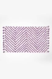 Homescapes Bath Mat Tufted Zig Zag 100% Cotton with Pom Pom Edges in Purple
