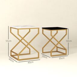 HOMCOM Nest Of Tables, Coffee Table Set with Steel Frame Black/White - Size: 2 Pack - thumbnail 3