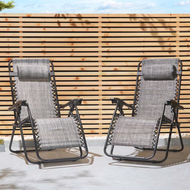 VonHaus Verona Set of 2 Textilene Folding Garden Zero Gravity Chairs in Grey - Size: 2 Pack - image 1