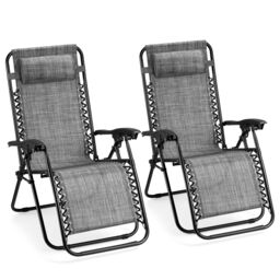 VonHaus Verona Set of 2 Textilene Folding Garden Zero Gravity Chairs in Grey - Size: 2 Pack - thumbnail 2