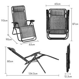 VonHaus Verona Set of 2 Textilene Folding Garden Zero Gravity Chairs in Grey - Size: 2 Pack - thumbnail 9