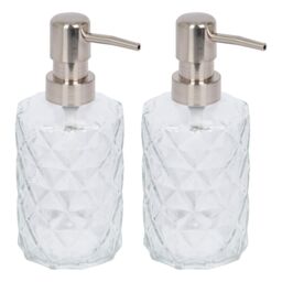 Harbour Housewares 500ml Glass Soap Dispensers - 2x Prism Refillable Hand Wash Bottle with Pump in Clear - thumbnail 1