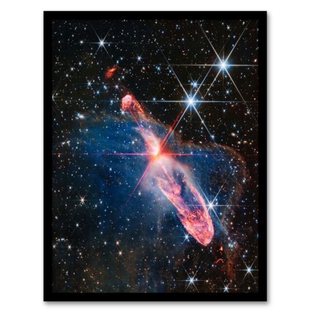 Artery8 Wall Art Print NASA James Webb Space Telescope Actively Forming Stars Question Mark Baby Stars Bedroom Decor Art Framed in Black - Size: A4 - image 1