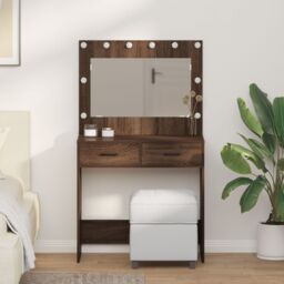Berkfield Home Dressing Table with LED Lights¬†Brown Oak 78, 5x41x135 cm in Brown - Size: 5 x 41 x 135 cm - thumbnail 1