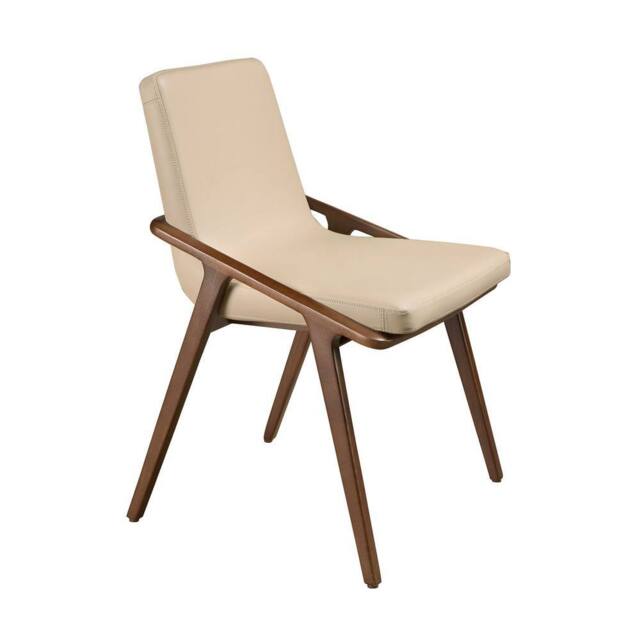 Angel Cerda Mink Leatherette Dining Chair with Walnut Legs in Light Beige - image 1