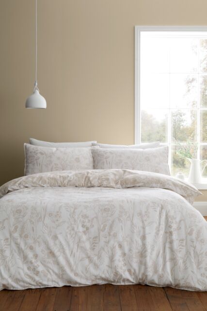 Bianca 'Brushed Cotton Floral Toile' Reversible Duvet Cover Set in Natural - Size: Single - image 1