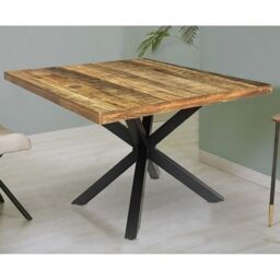 Jaipur Furniture Ltd Industrial Square X Leg Dining Table - Mango Wood/Iron - L140 x W140 x H76 cm - PP Sawn Finish - Assembly Required in Brown - thumbnail 1