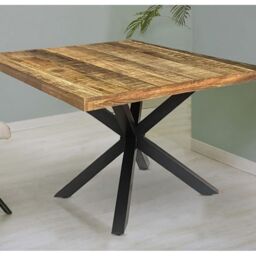 Jaipur Furniture Ltd Industrial Square X Leg Dining Table - Mango Wood/Iron - L140 x W140 x H76 cm - PP Sawn Finish - Assembly Required in Brown - thumbnail 2
