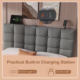 Matteo Luxurious Grey Velvet Double Bed Frame with 4 Storage Drawers, Adjustable Headboard & USB/USB-C Charging - thumbnail 5