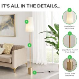 FurnitureboxUK Astrid Boho Rattan Floor Lamp With White Shade & Brass Base in Gold - thumbnail 6