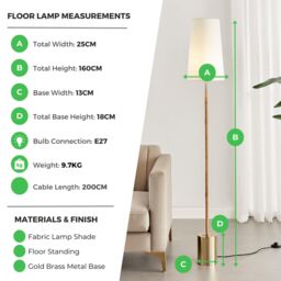 FurnitureboxUK Astrid Boho Rattan Floor Lamp With White Shade & Brass Base in Gold - thumbnail 7