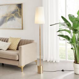 FurnitureboxUK Astrid Boho Rattan Floor Lamp With White Shade & Brass Base in Gold - thumbnail 2