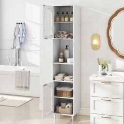 Costway Tall Bathroom Storage Cabinet Narrow Home Organizer in White - thumbnail 8