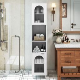 Costway Tall Bathroom Storage Cabinet Narrow Home Organizer in White - thumbnail 7
