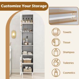 Costway Tall Bathroom Storage Cabinet Narrow Home Organizer in White - thumbnail 4
