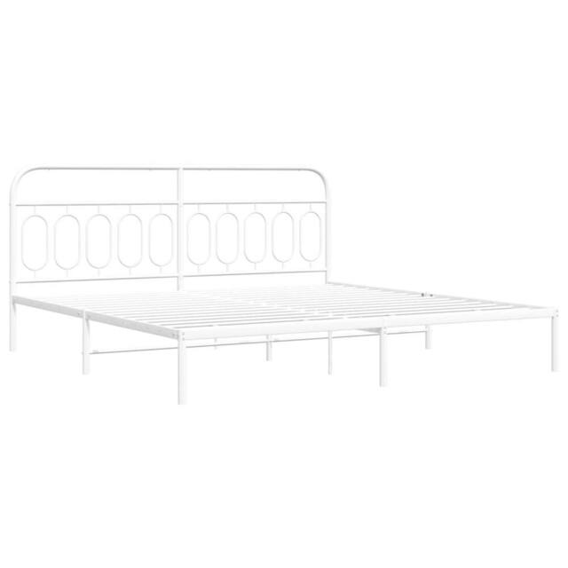 Berkfield Home Metal Bed Frame without Mattress with Headboard White 200x200cm - Size: 200x200 cm - image 1