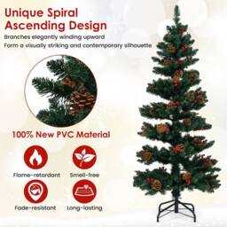 Gymax 5 FT Prelit Christmas Tree With 584 Branch Tips Pine Cones Red Berries in Green - thumbnail 6