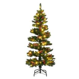 Gymax 5 FT Prelit Christmas Tree With 584 Branch Tips Pine Cones Red Berries in Green