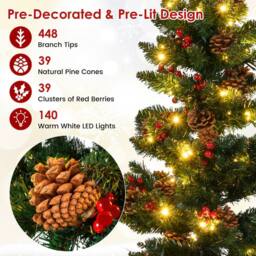 Gymax 5 FT Prelit Christmas Tree With 584 Branch Tips Pine Cones Red Berries in Green - thumbnail 7