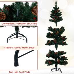 Gymax 5 FT Prelit Christmas Tree With 584 Branch Tips Pine Cones Red Berries in Green - thumbnail 9