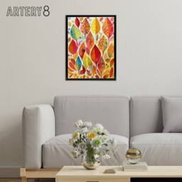 "Artery8 Autumn Leaves With Folk Art Patterns Framed Canvas Wall Art Print in Red - Size: W12"" x H16""" - thumbnail 3