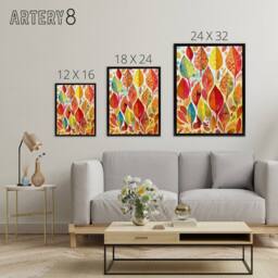 "Artery8 Autumn Leaves With Folk Art Patterns Framed Canvas Wall Art Print in Red - Size: W12"" x H16""" - thumbnail 4