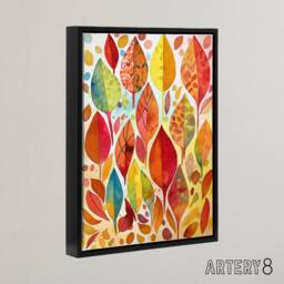 "Artery8 Autumn Leaves With Folk Art Patterns Framed Canvas Wall Art Print in Red - Size: W12"" x H16""" - thumbnail 2