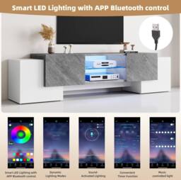 STILVORA TV Stand with 4 Doors, 2 Shelves & LED Lighting - thumbnail 8
