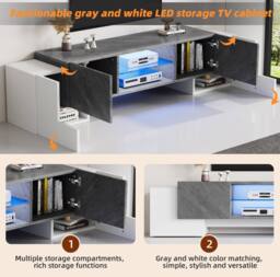 STILVORA TV Stand with 4 Doors, 2 Shelves & LED Lighting - thumbnail 7