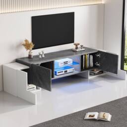 STILVORA TV Stand with 4 Doors, 2 Shelves & LED Lighting - thumbnail 2