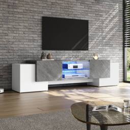 STILVORA TV Stand with 4 Doors, 2 Shelves & LED Lighting - thumbnail 1
