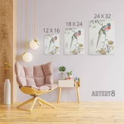 "Artery8 Macaw Parrot & Peach Flowers Canvas Wall Art Print Numata Kashu - Size: W18"" x H24""" - thumbnail 4