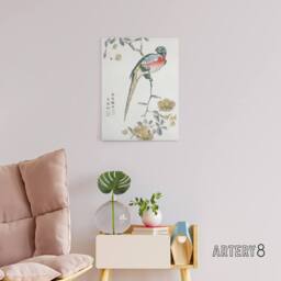"Artery8 Macaw Parrot & Peach Flowers Canvas Wall Art Print Numata Kashu - Size: W18"" x H24""" - thumbnail 3