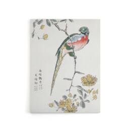 "Artery8 Macaw Parrot & Peach Flowers Canvas Wall Art Print Numata Kashu - Size: W18"" x H24""" - thumbnail 1