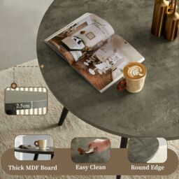SONARA Grey Marble Round Dining Table with 4 Faux Suede Dining Chairs Set in Black - thumbnail 3