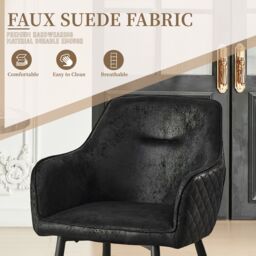 SONARA Grey Marble Round Dining Table with 4 Faux Suede Dining Chairs Set in Black - thumbnail 6