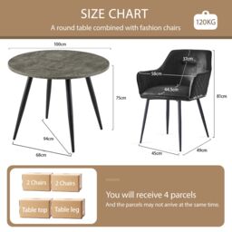 SONARA Grey Marble Round Dining Table with 4 Faux Suede Dining Chairs Set in Black - thumbnail 2