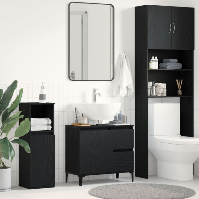 Berkfield Home Black Oak Sink Cabinet 65x33x60 cm Made from Engineered Wood - Size: 65 x 33 x 60 cm - image 1